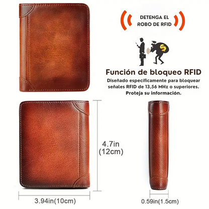 Billetera Triple de Cuero con Bloqueo RFID