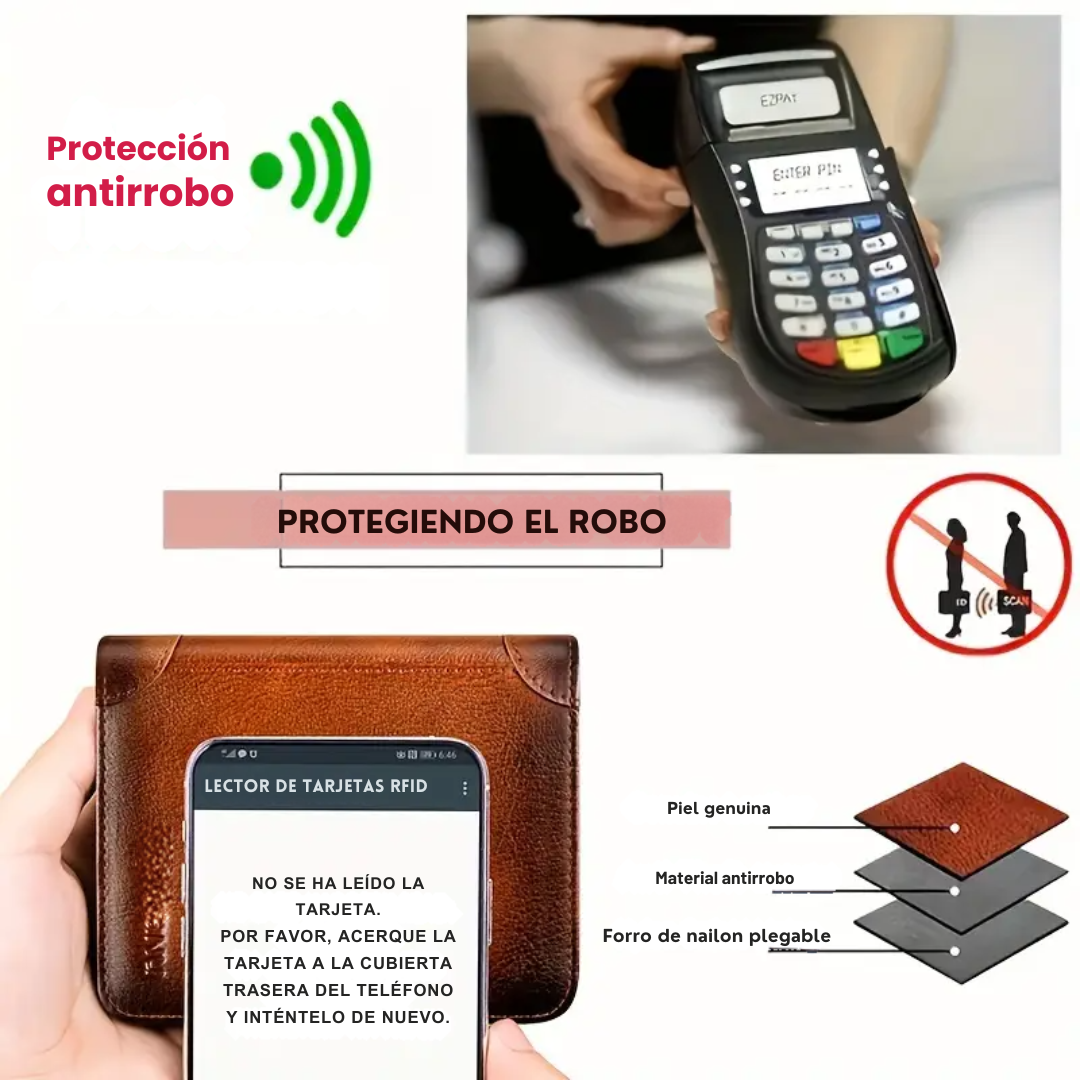 Billetera Triple de Cuero con Bloqueo RFID