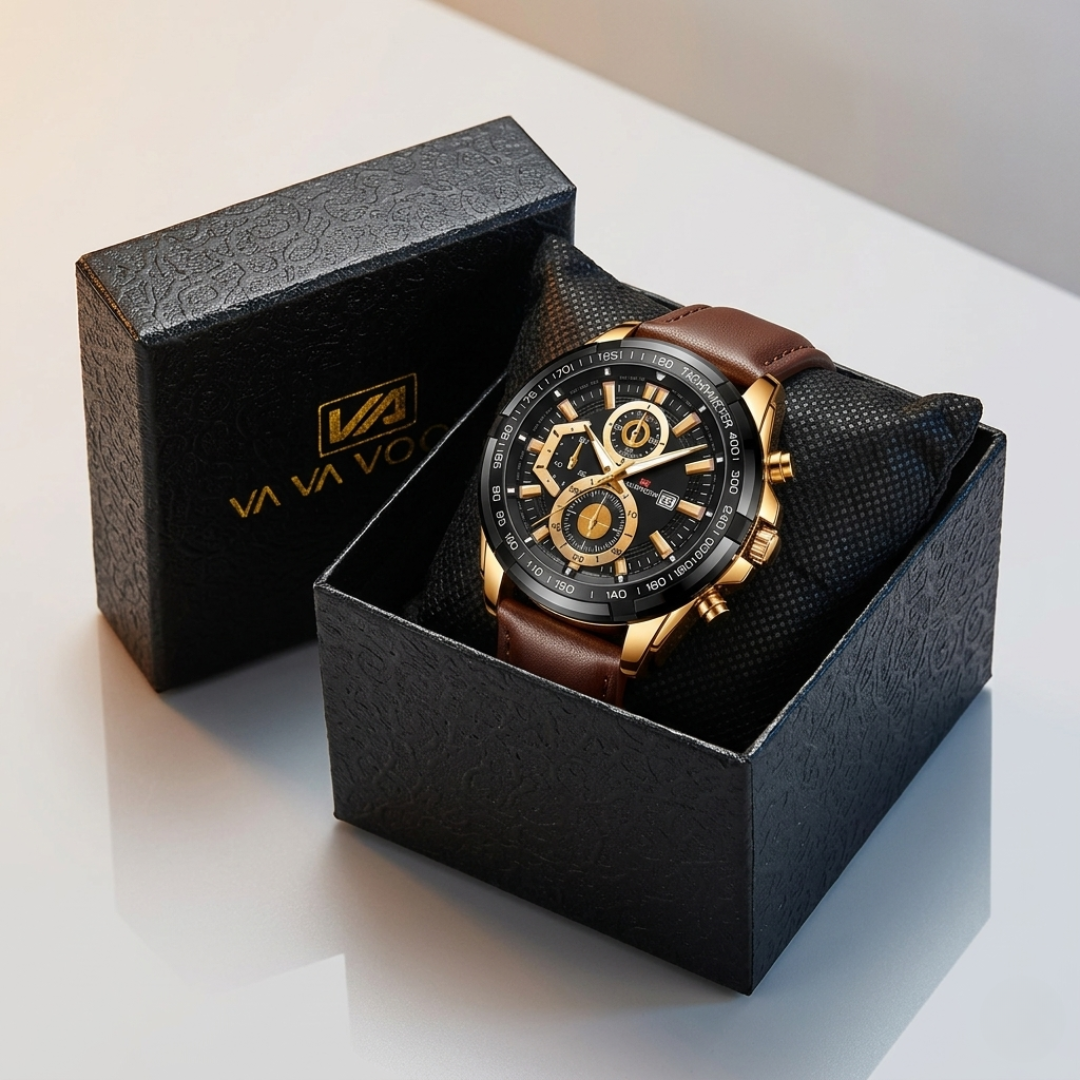 Reloj de Cuarzo con Correa de Cuero Genuino
