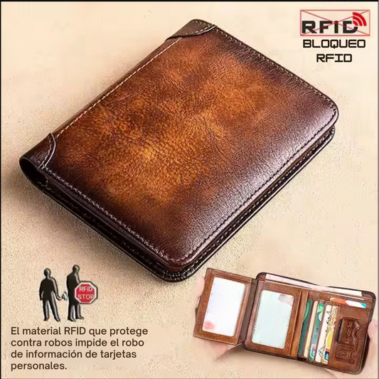 Billetera Triple de Cuero con Bloqueo RFID