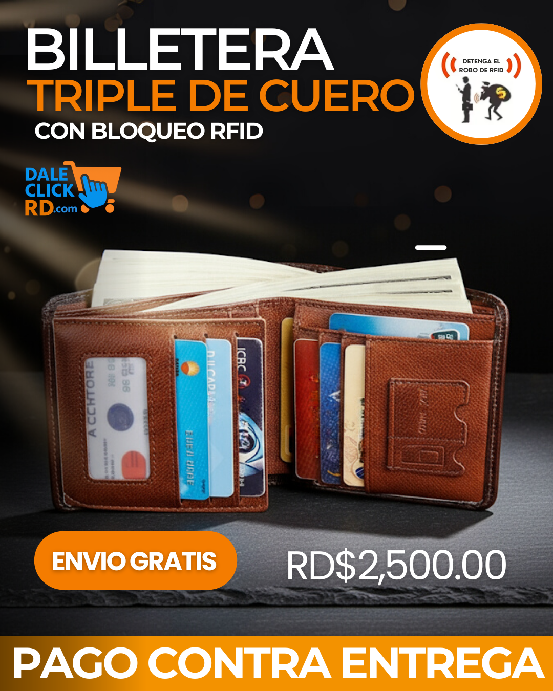 Billetera Triple de Cuero con Bloqueo RFID